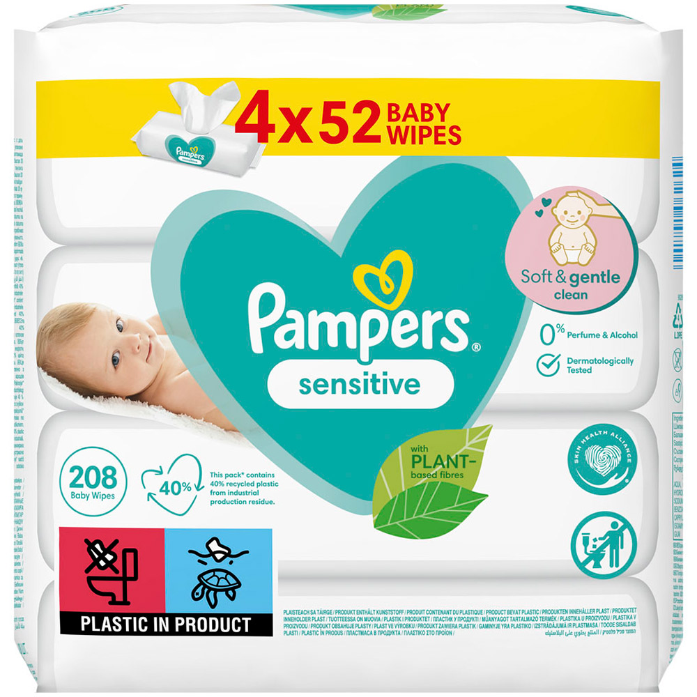 Pampers Sensitive Fragrance Free Wipes 4 Pack 208 Wipes Image 2