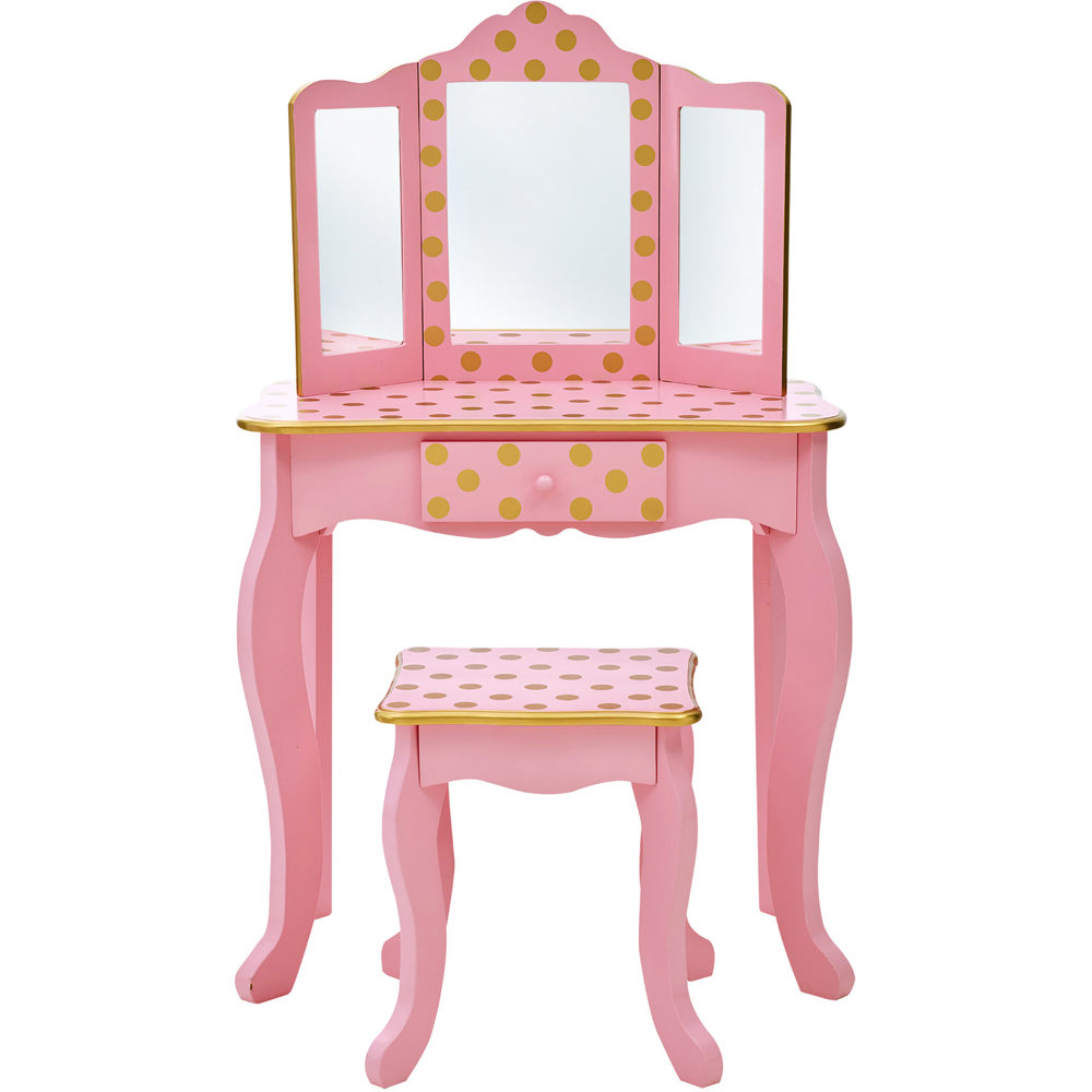 Teamson Kids Gisele Play Single Drawer Pink and Gold Polka Dot Prints Toy Vanity Set Image 2