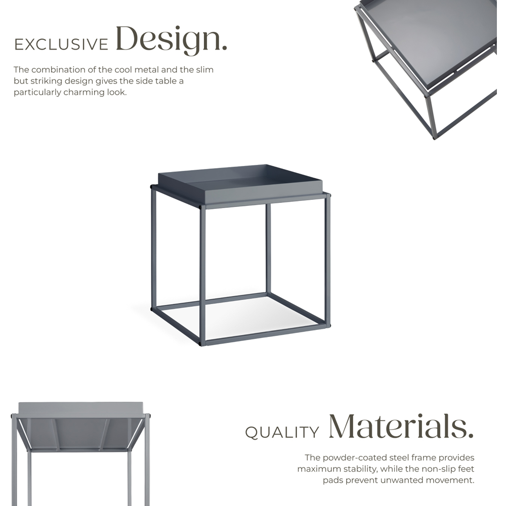 tectake Cambridge Single Shelf Dark Grey Bedside Table Image 4