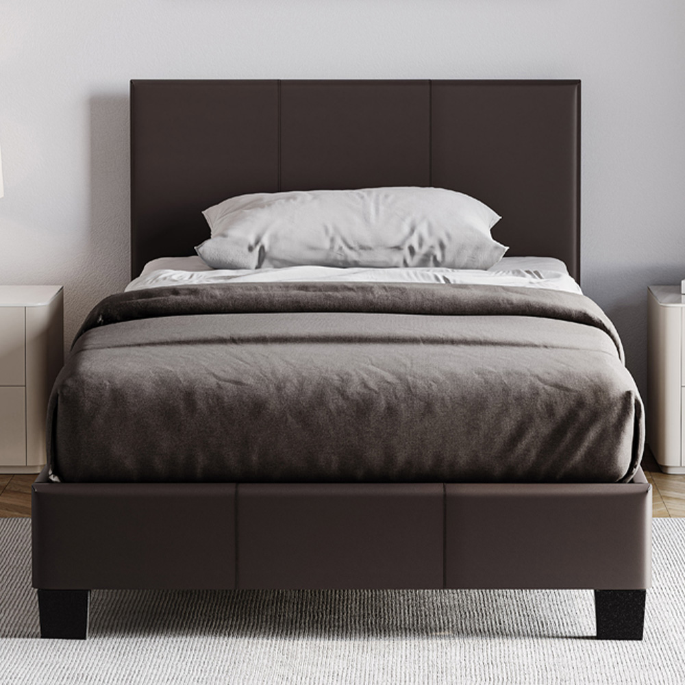 VIDA DESIGNS Lisbon Single Brown Faux Leather Bed with Gel Memory Foam Mattress Image 1