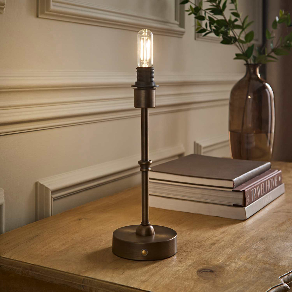 ValueLights Lowe Brushed Brass Metal Portable Rechargeable Table Lamp Base with Bulb Image 2