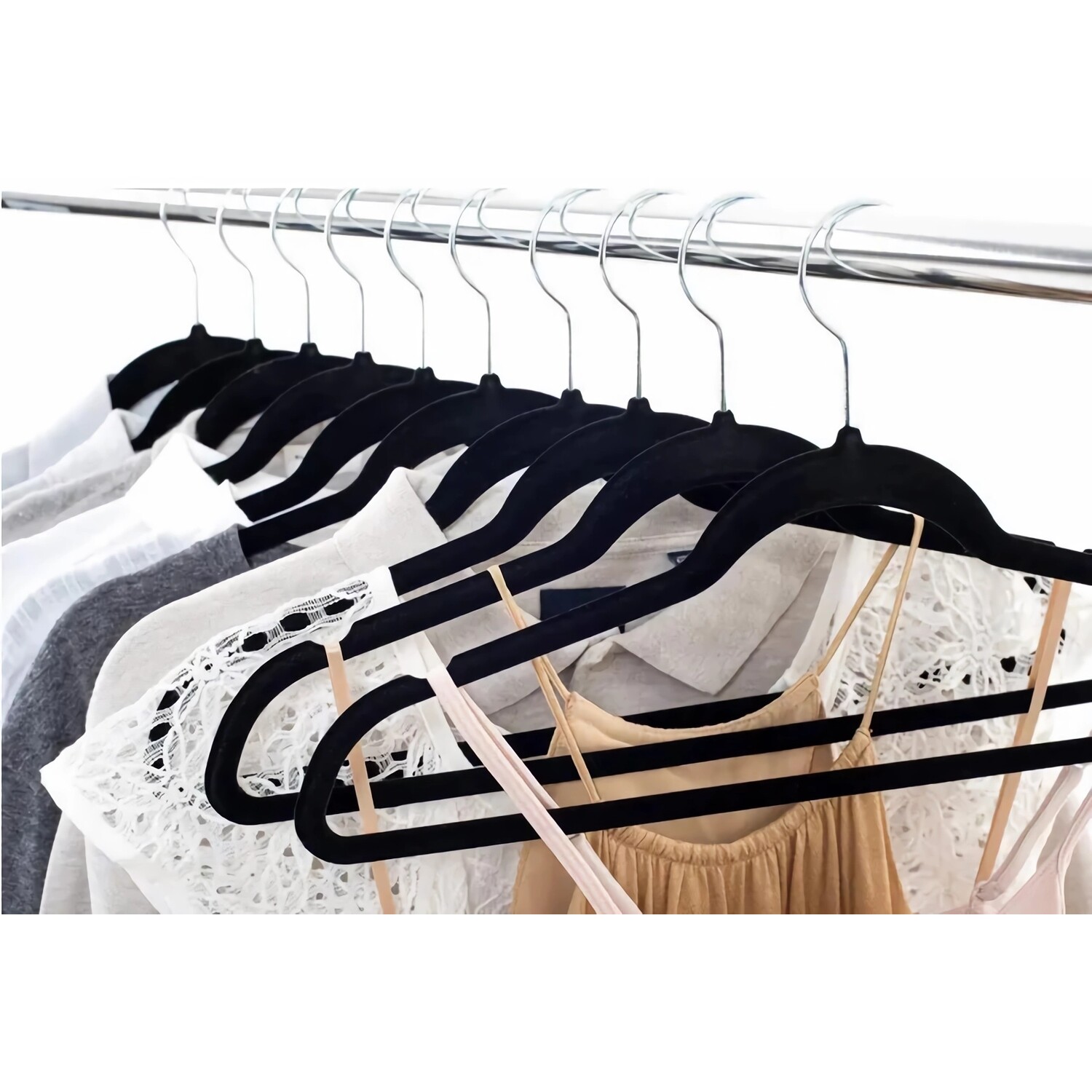 Pack of 10 Malmo Black and Gold Velvet Hangers - Black and Gold Image 1