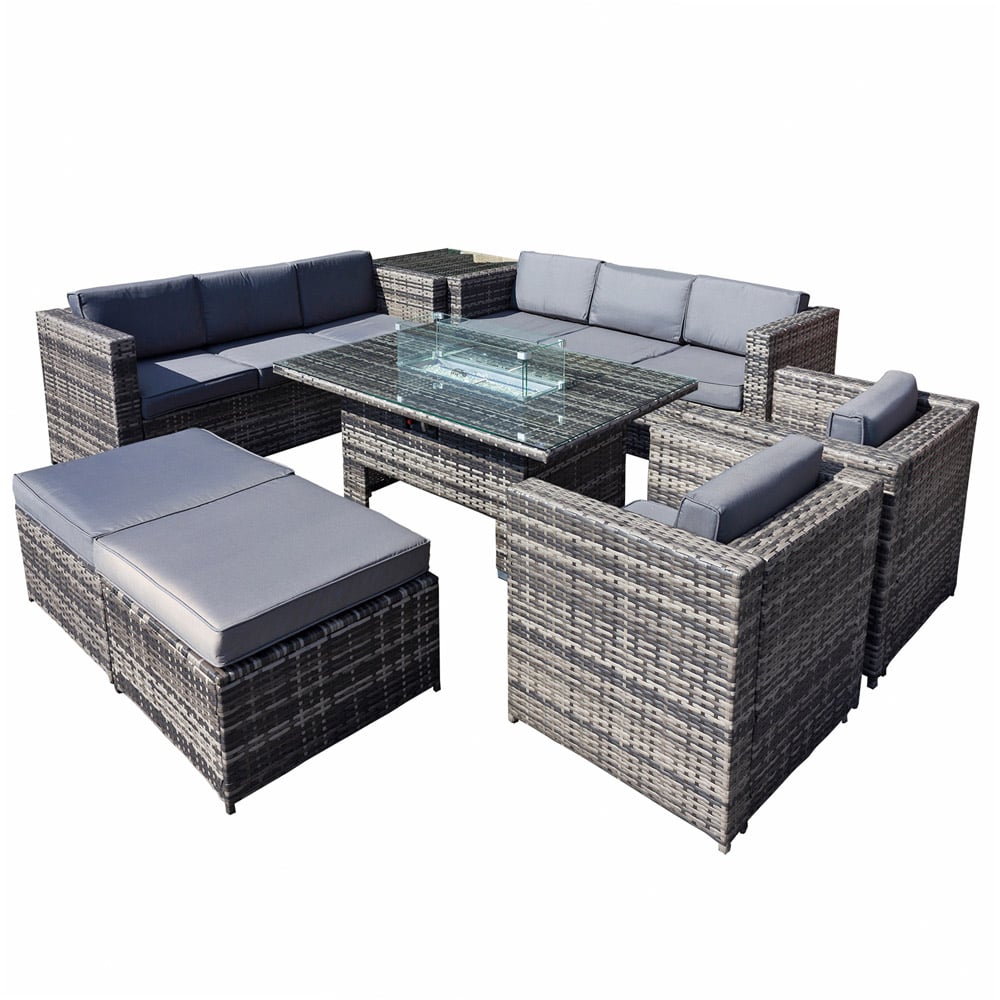Oseasons Malta 10 Seater Grey Walnut Rattan Rising Firepit U Shape Sofa Set with 2 Footstool Image 3
