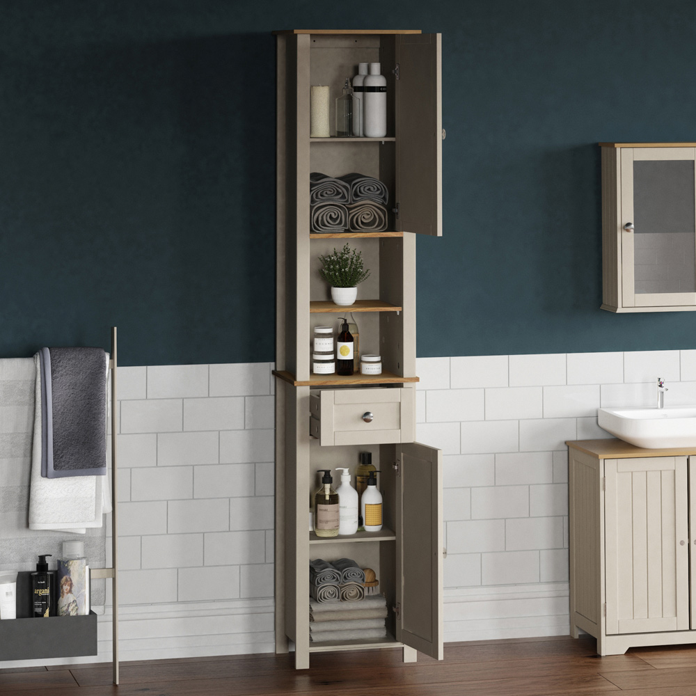 Bath Vida Priano 2 Door Single Drawer Mirrored Tall Floor Cabinet Image 6