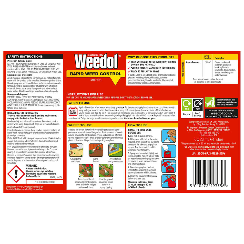 Weedol Rapid Concentrated Weed Killer 6 Tubes Image 2