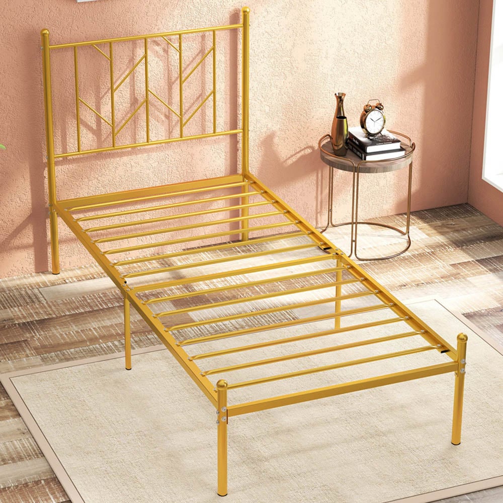 Costway Single Gold Metal Bed Frame Wilko