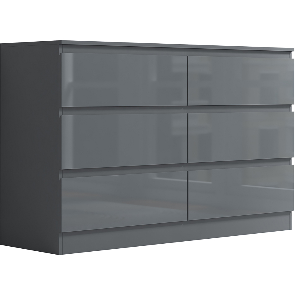 FWStyle Stora 6 Drawer Grey Gloss Chest Of Drawers Image 2