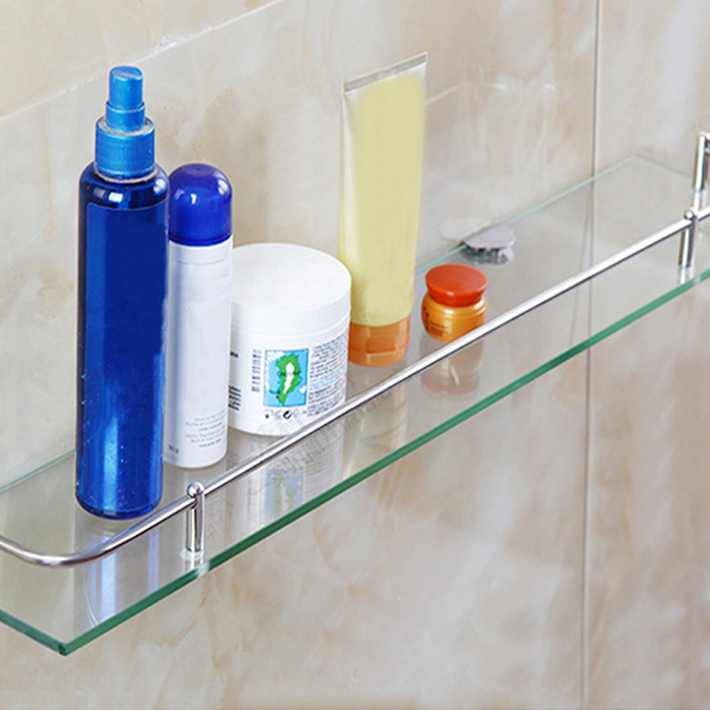 Living And Home WH0715 Silver Tempered Glass & Aluminium Wall Mounted Bathroom Shelf 60cm Image 6