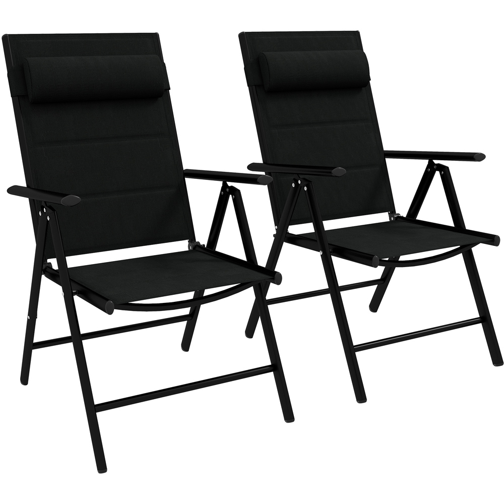 Outsunny Set of 2 Black Folding Chairs with Adjustable Back Image 2