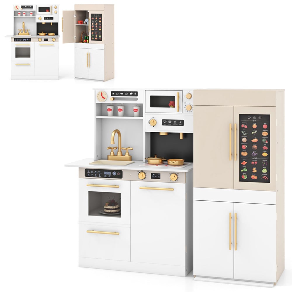 Costway Kids White 2 Piece Kitchen Play Set with Refrigerator Image 4