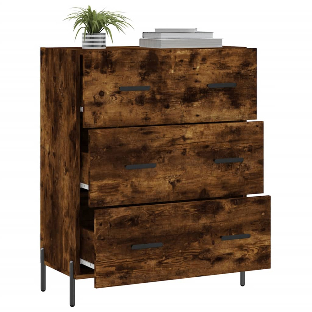 vidaXL 3 Drawer Smoked Oak Sideboard Image 4