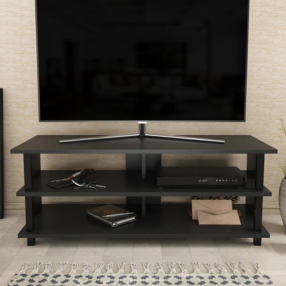 Decorotika Pueblo 4 Open Shelf Black and Anthracite Wide TV Unit Image 1