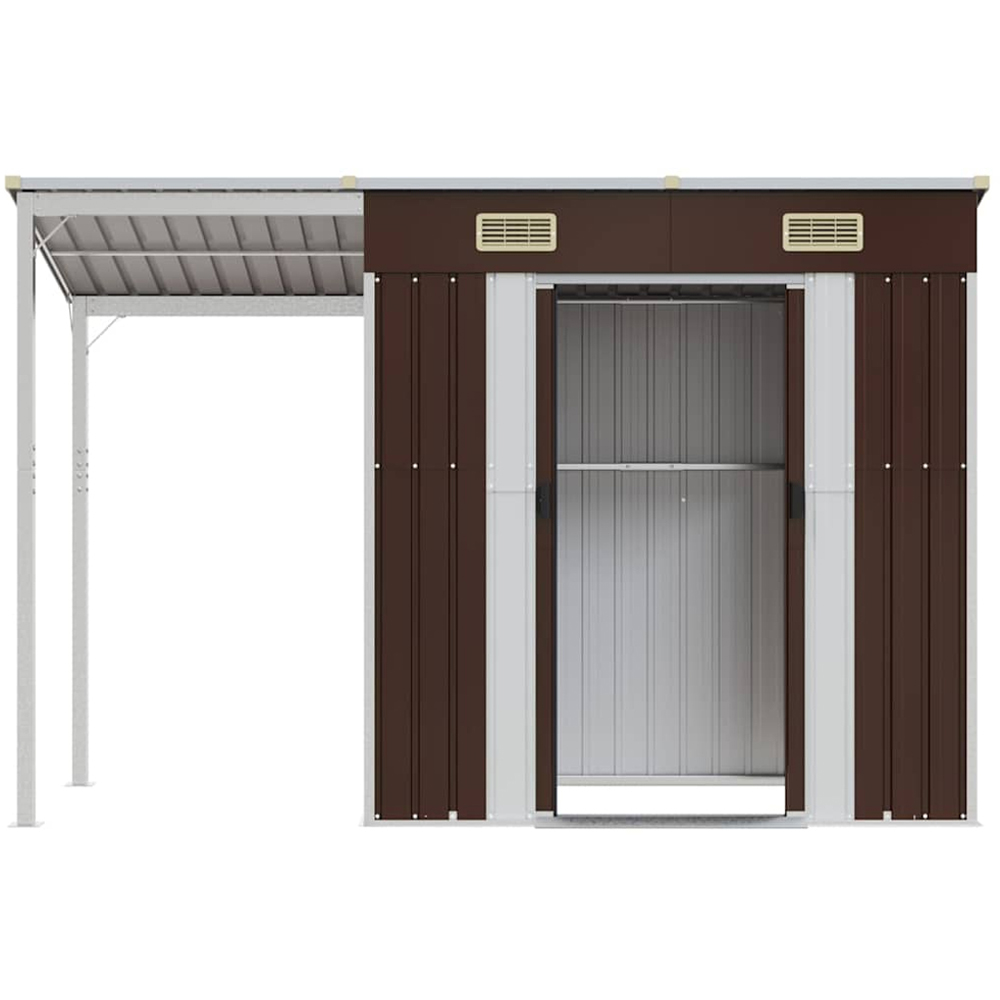 vidaXL 9 x 3.5ft Brown Galvanised Steel Garden Shed with Extended Roof Image 4