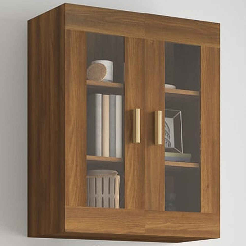 vidaXL 2 Glass Door 3 Shelf Brown Oak Wall Mounted Cabinet Image 1