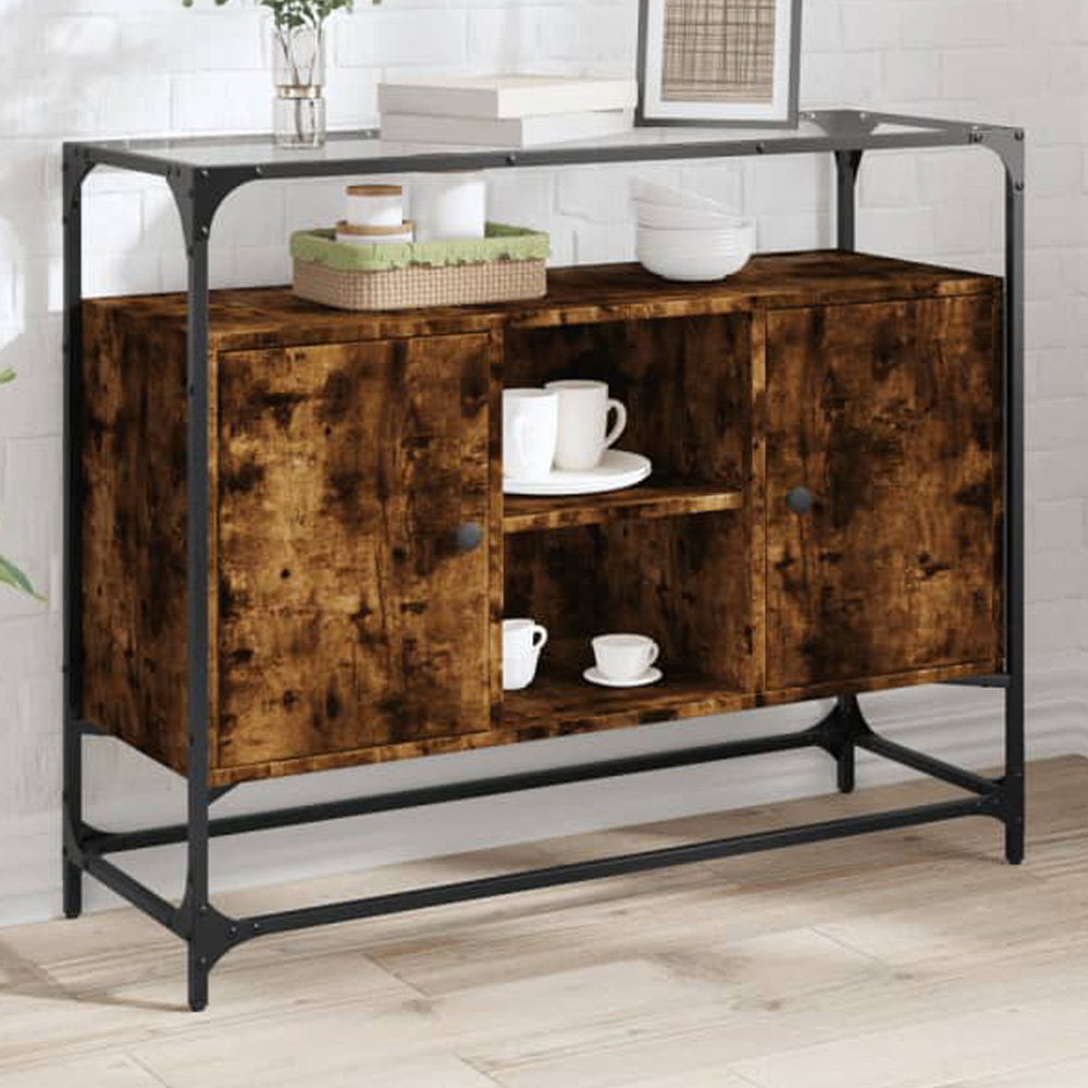 vidaXL 2 Door 3 Shelf Smoked Oak Sideboard Image 1