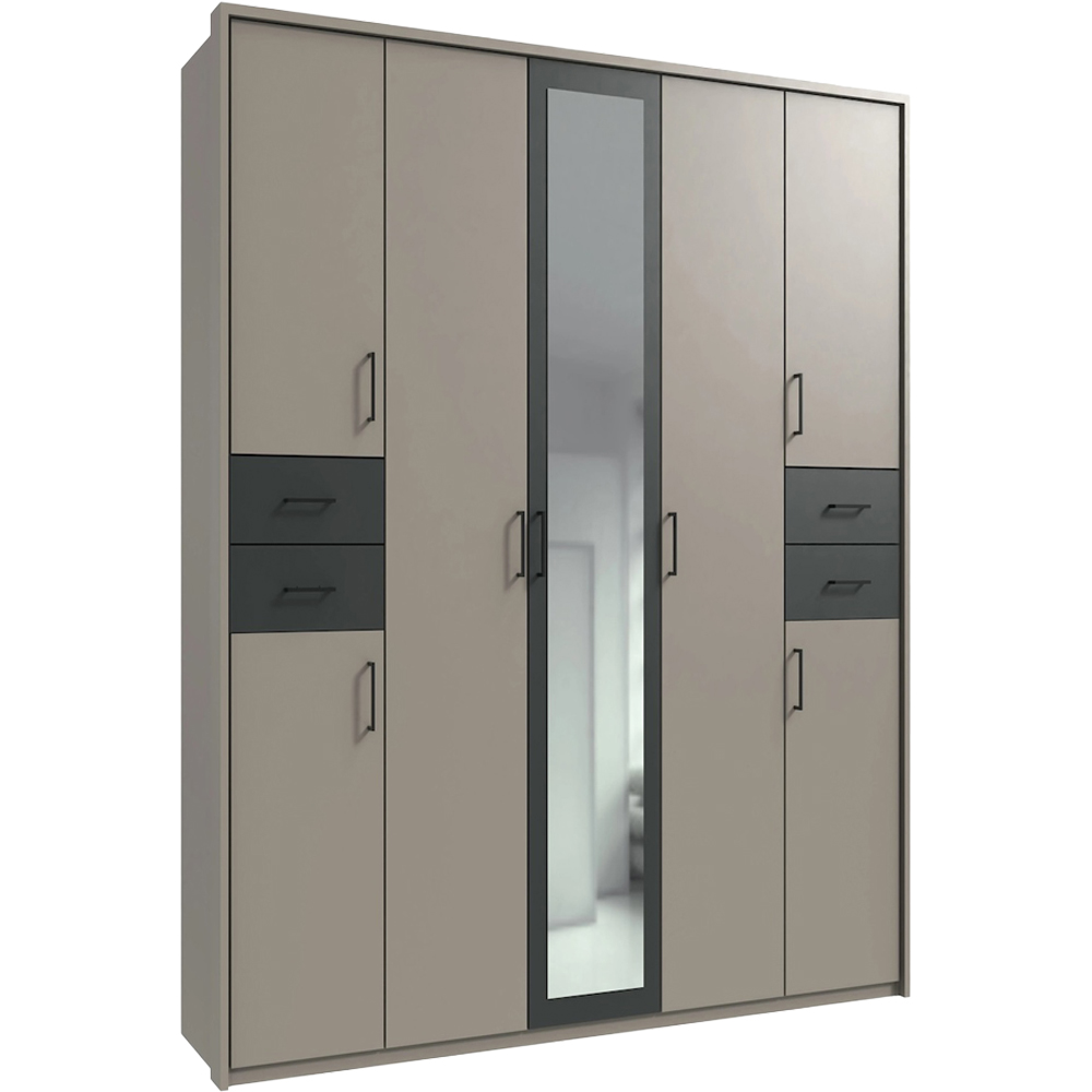 TJ'S Vegas 5 Door 4 Drawer Sahara Grey Mirrored Wardrobe Image 2