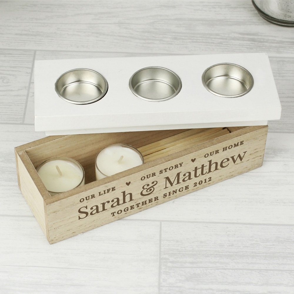 Personalised Memento Personalised Our Life Story and Home Triple Tea Light Box Image 3