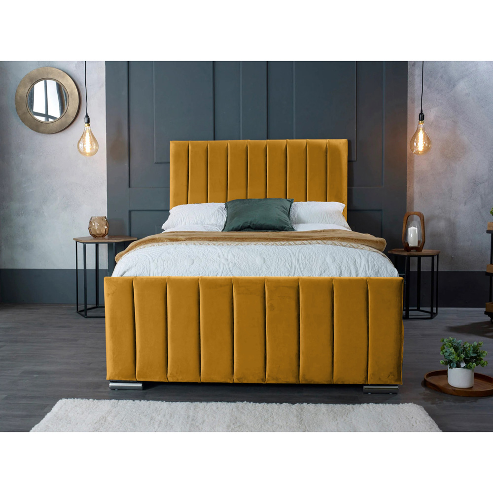 Eleganza Home Redding Super King Size Mustard Plush Velvet Bed Frame with Headboard Image 3