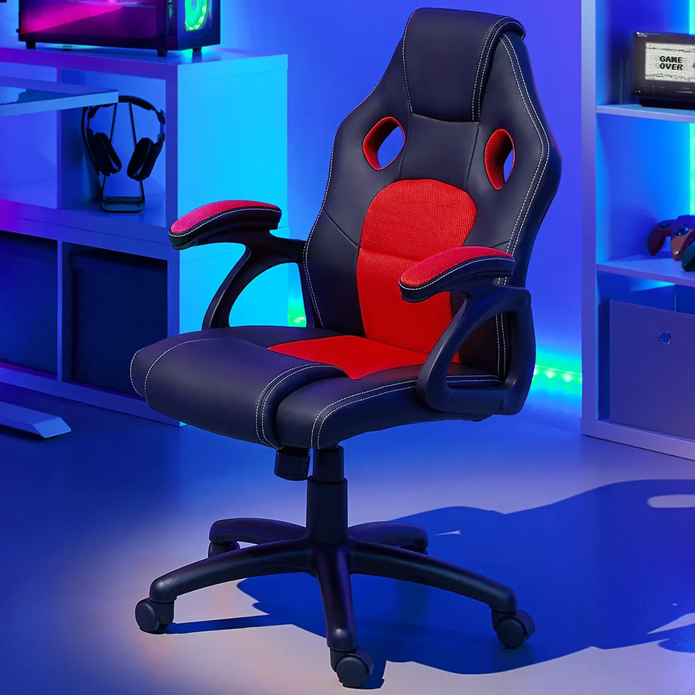 tectake Mike Black and Red Gaming Chair Image 1