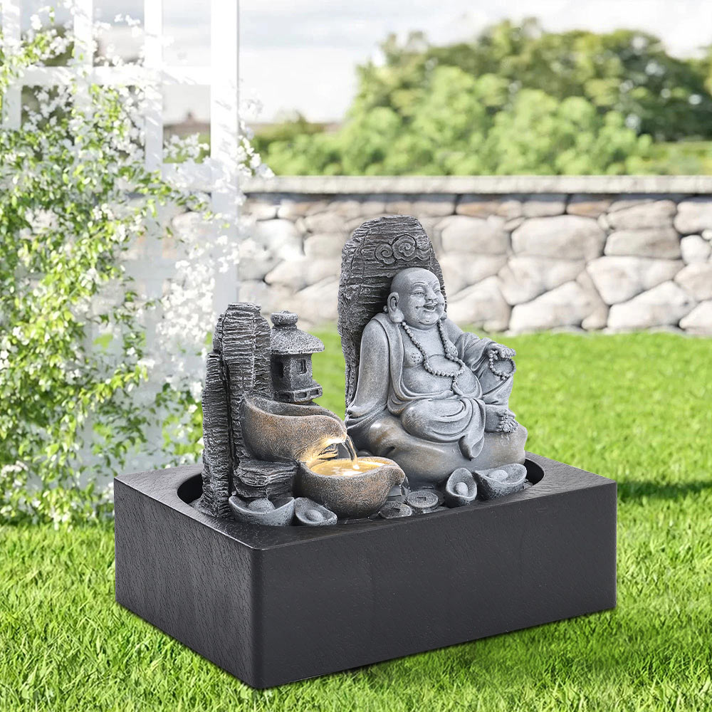 Living and Home Sitting Buddha Tabletop Resin Water Feature with Light Image 7