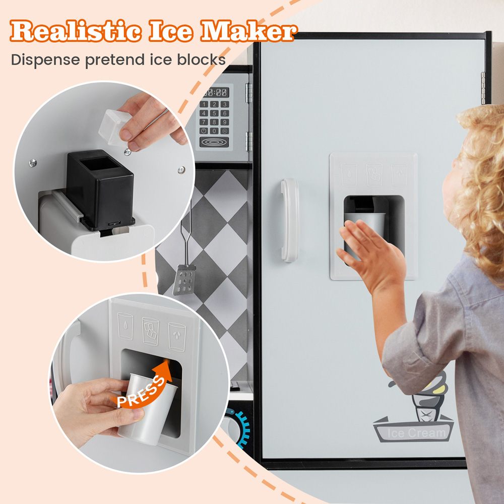 Costway Kids Grey Kitchen Play Set with Ice Maker and Cooking Stove Image 6