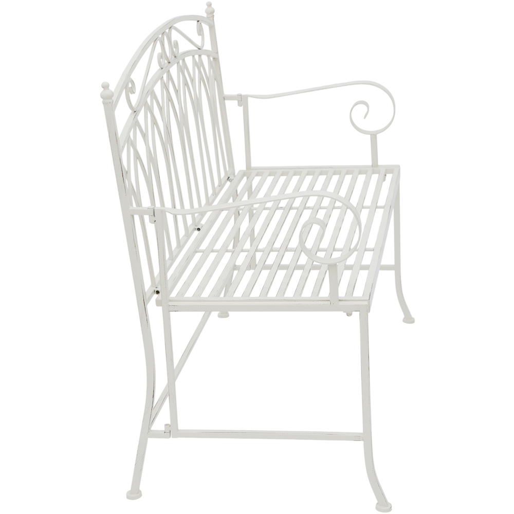Charles Bentley 2 Seater Antique White Decorative Rustic Metal Garden Bench Image 3