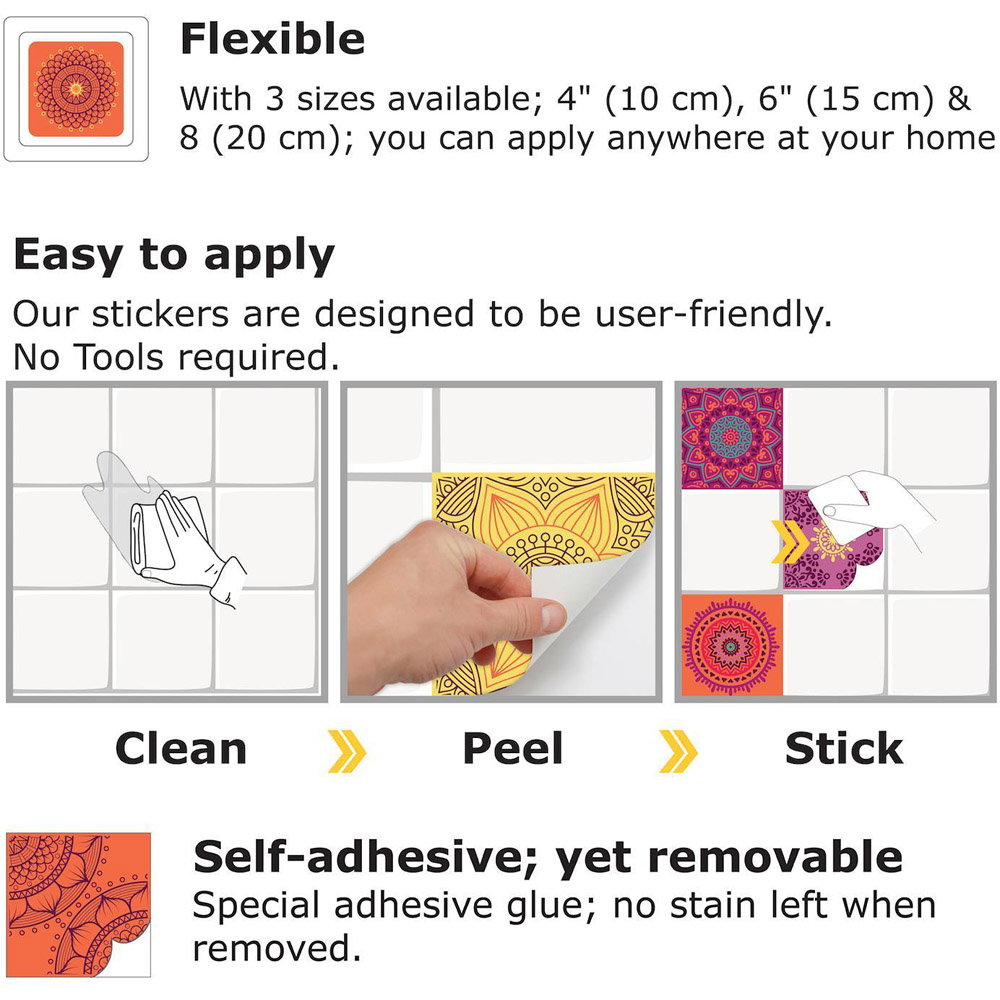 Walplus Colourful Mandala Tile Sticker 24 Pack Image 3