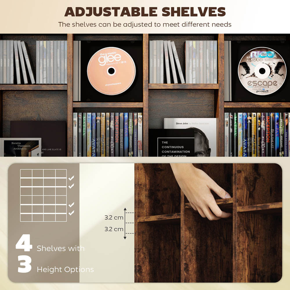 Portland 24 Shelf Rustic Brown Media Storage Rack Image 8