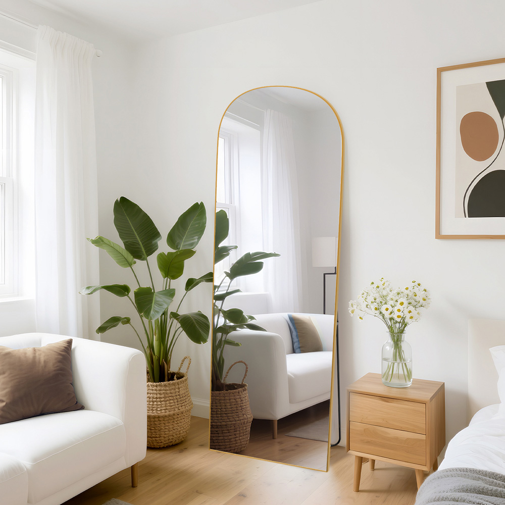 Rattrix Gold Aluminium Alloy Frame Arched Full Length Floor Mirror with Stand 162 x 52cm Image 3