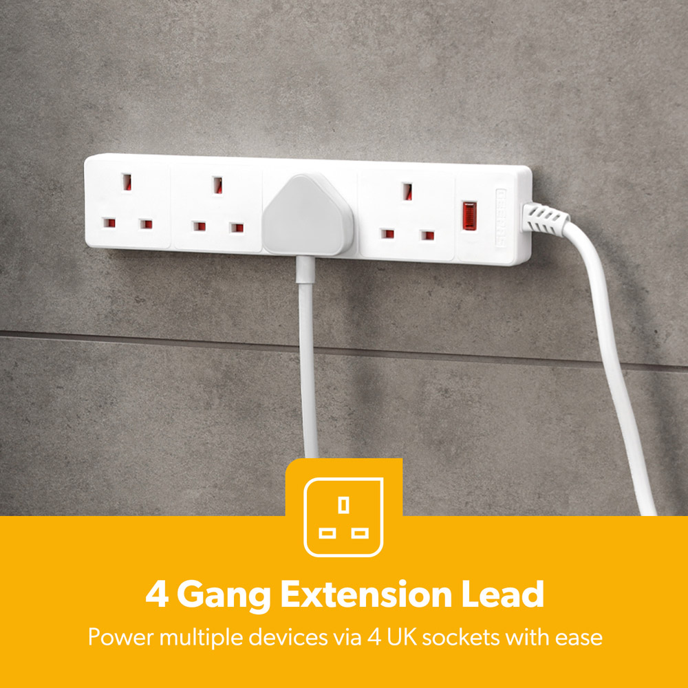 Geepas 4 Gang Extension Lead Cable 5m with 4 Socket Power Strip Image 4