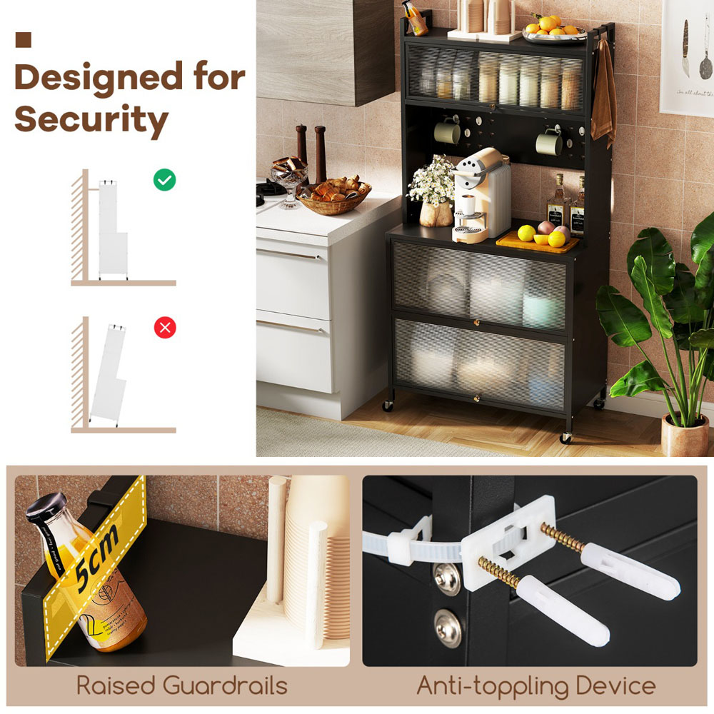 Costway 3 Door Black Multifunctional Bakers Rack Image 8