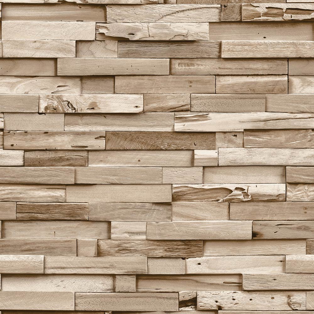 Grandeco Colorado Stacked Wood Block Plank Effect Light Textured Wallpaper Image 1