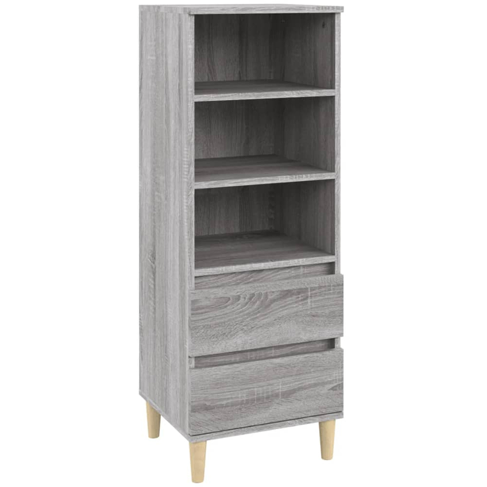 vidaXL 2 Drawer 3 Open Shelf Grey Sonoma Highboard with Wooden Legs Image 2