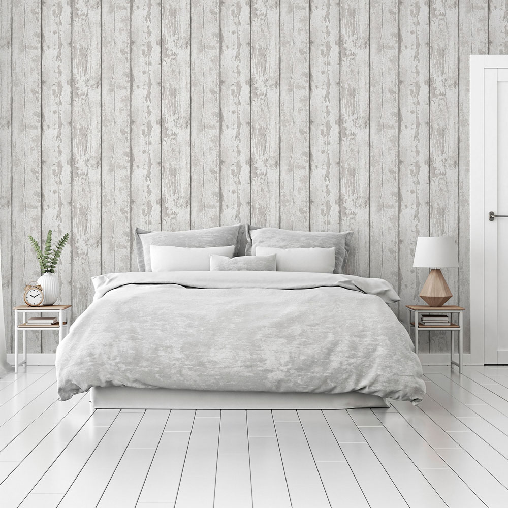Arthouse Metallic Washed Wood Grey and Silver Wallpaper Image 3