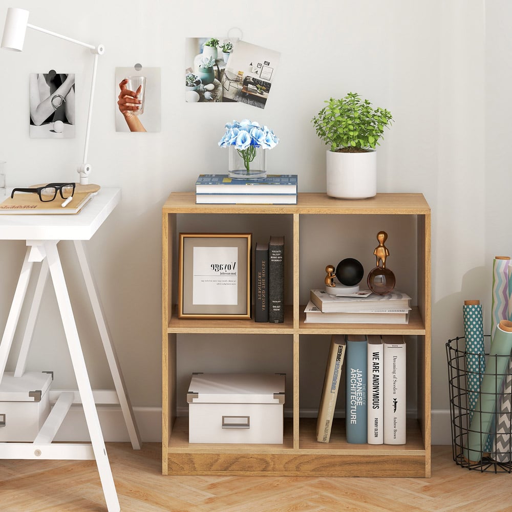 Costway 4 Cube Natural Wooden Bookshelf Image 3