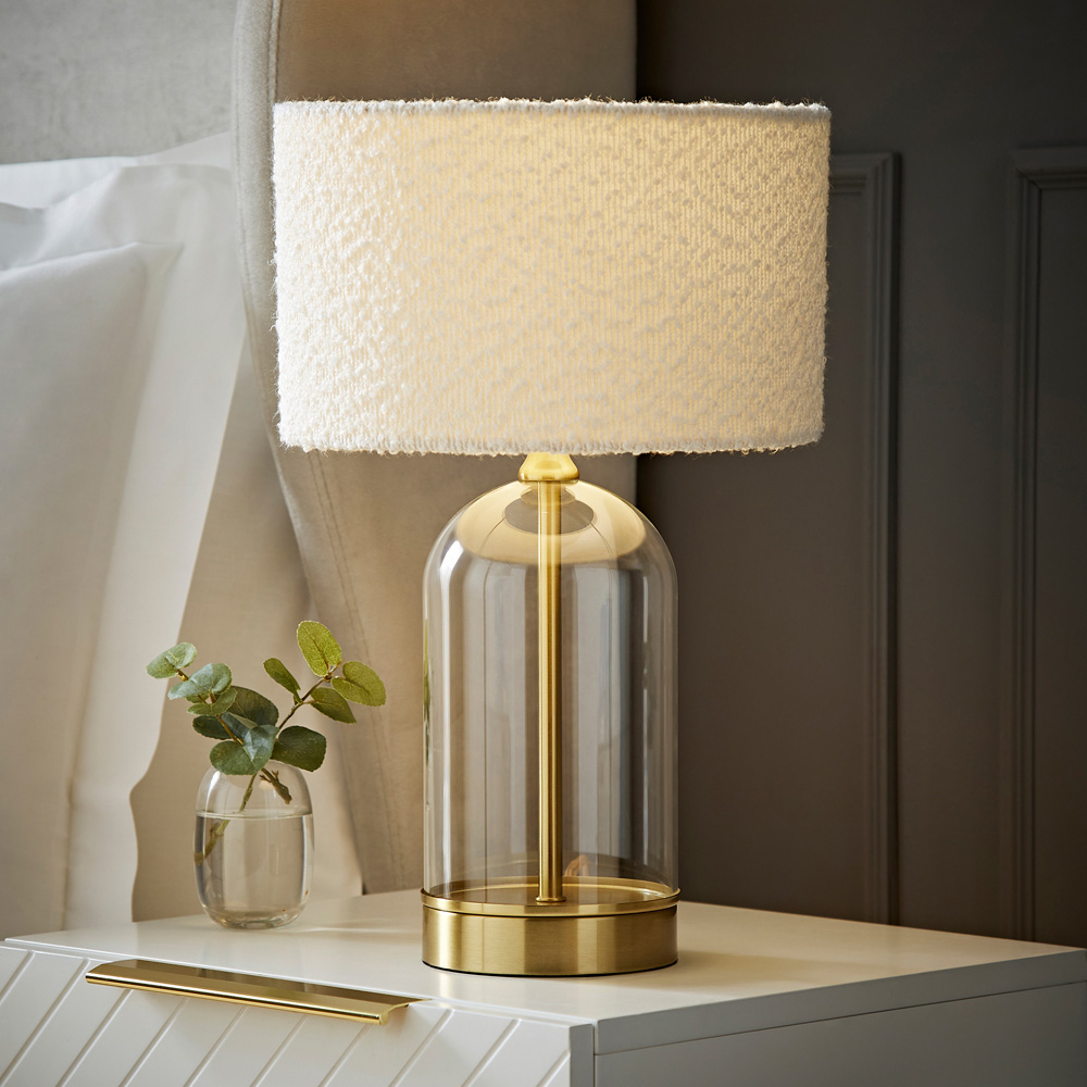 ValueLights Jessy Gold and Cream Boucle Shade Glass LED Table Lamp Image 6