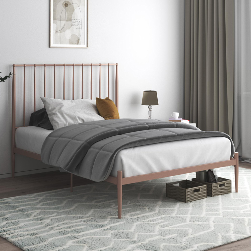Dorel Giulia Double Pink Metal Bed Frame with Headboard Image 1