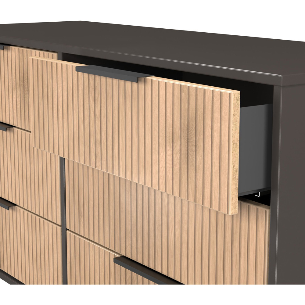 Crowndale Hong Kong 6 Drawer Slatt Effect and Graphite Wide Chest of Drawers Ready Assembled Image 6
