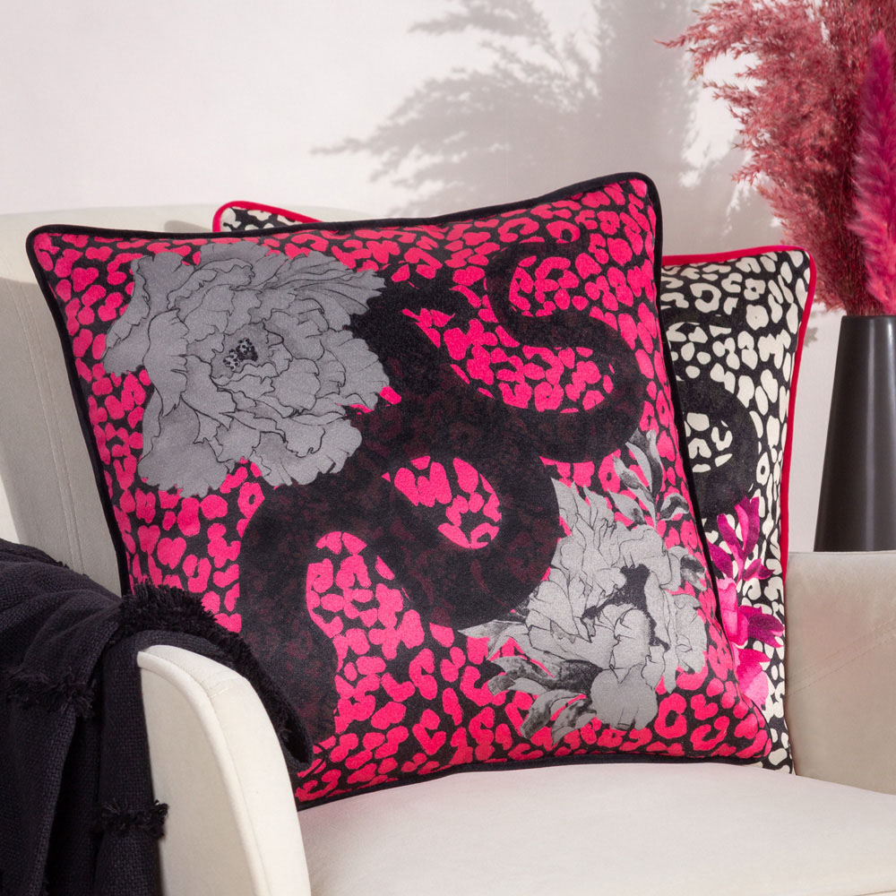 furn. Serpentine Pink and Charcoal Animal Print Cushion Image 4