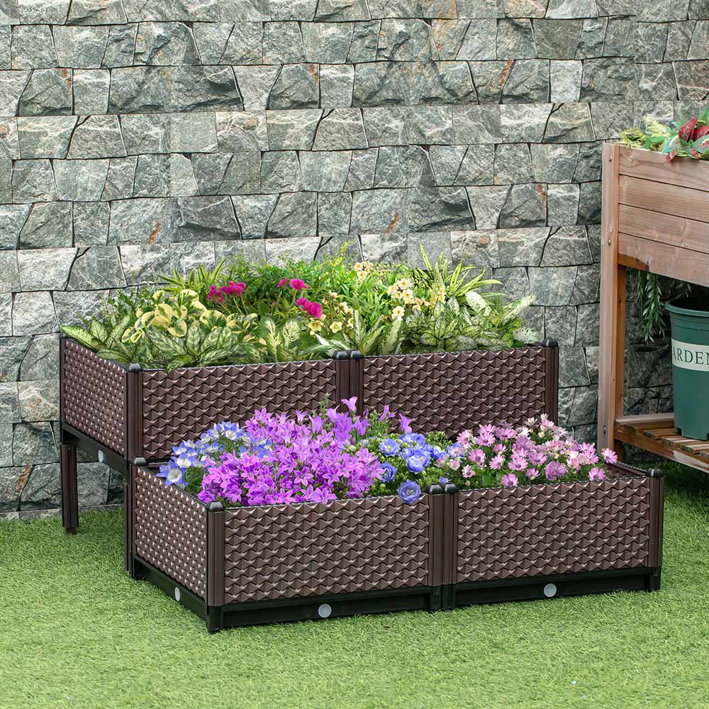 Outsunny Raised Bed Self Watering Planter Set of 4 Image 2