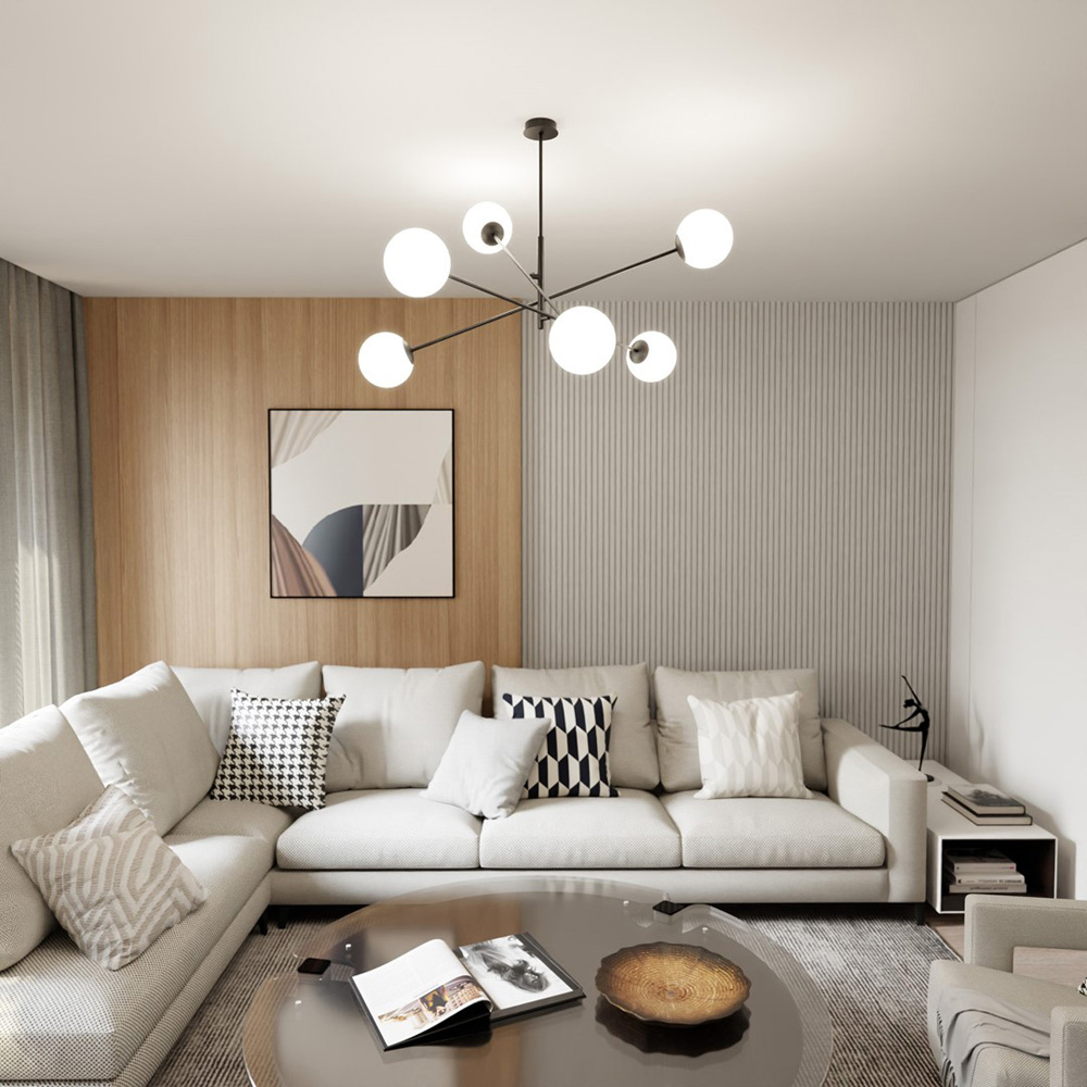 Emibig Linear 6 Light White Shade Black Pendant Lamp Image 6
