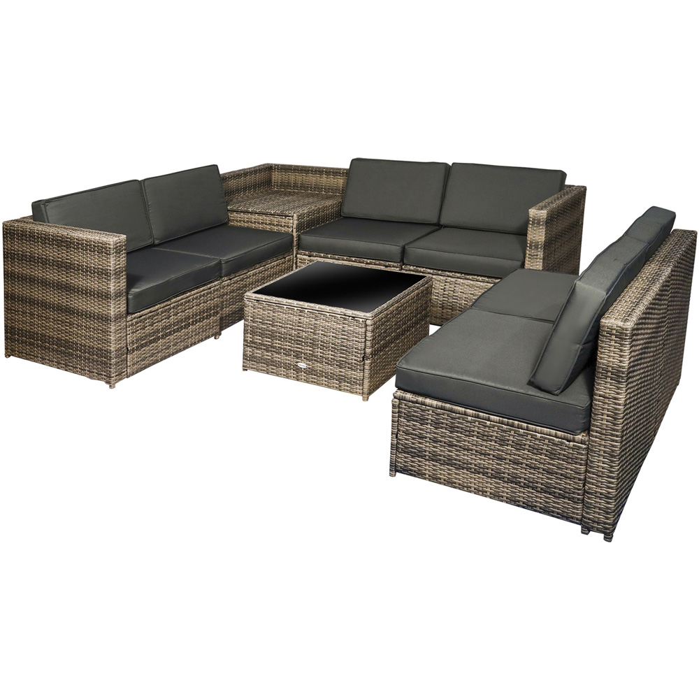 Outsunny 6 Seater Mixed Brown PE Rattan Sofa Lounge Set Image 2