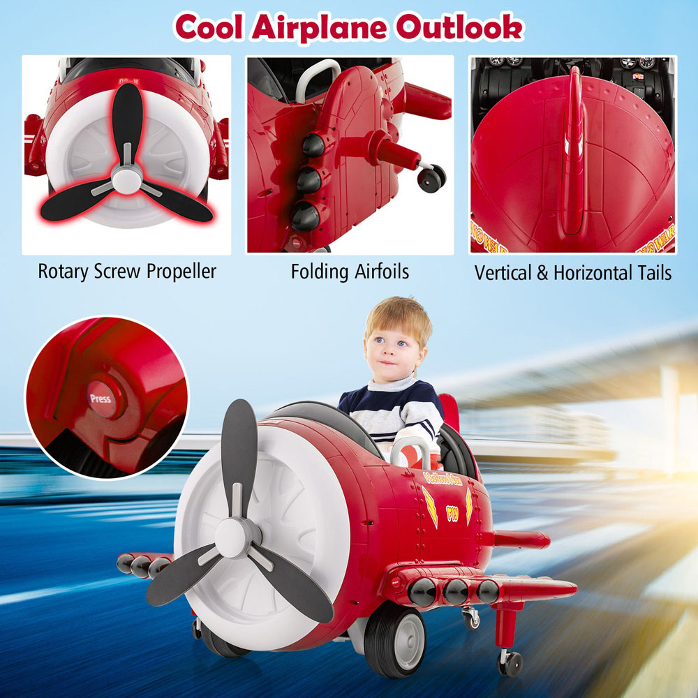 Costway Red Kids Ride On Electric Airplane Car Toy