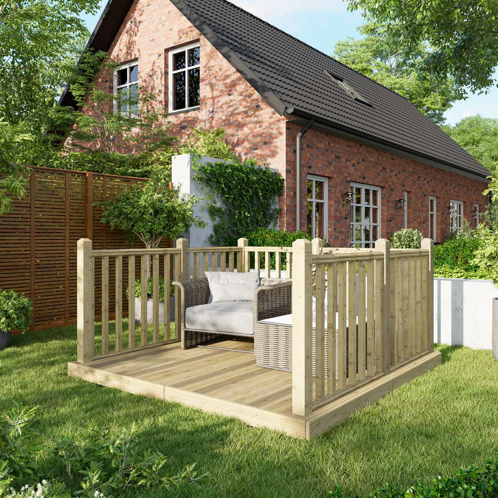 Power 8 x 8ft Timber Decking Kit With Handrails On 3 Sides Image 2