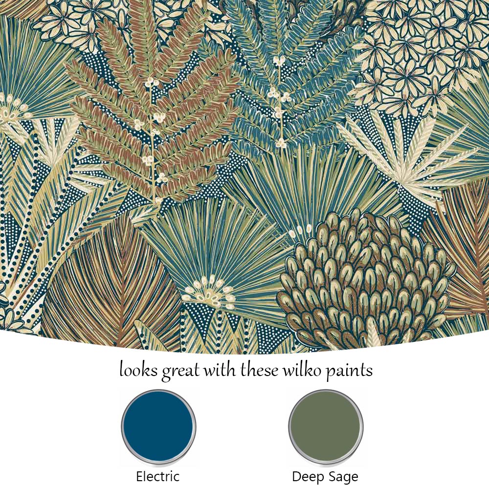 Grandeco Boutique Collection Botanical Mael Modern Jungle Navy Blue and Green Wallpaper Image 5