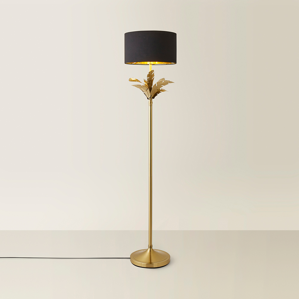 ValueLights Christina Black and Gold Drum Palm Leaf Floor Lamp and Bulb Image 5
