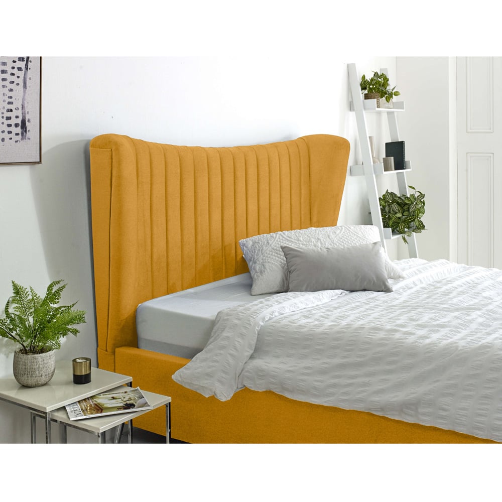 Eleganza Tatum Double Mustard Plush Velvet Bed Frame with Headboard Image 3
