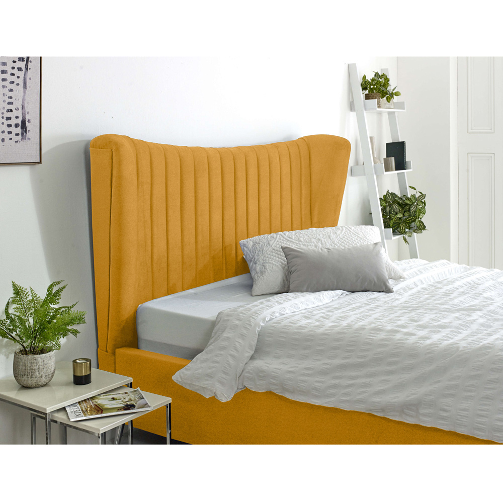 Eleganza Tatum Small Double Mustard Plush Velvet Bed Frame with Headboard Image 3