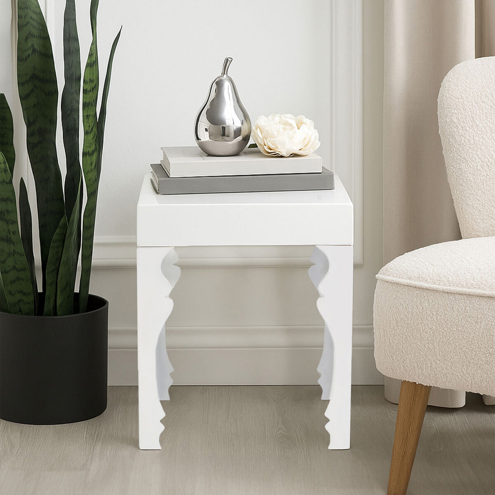 Premier Housewares White High Gloss Wooden Side Table Image 4
