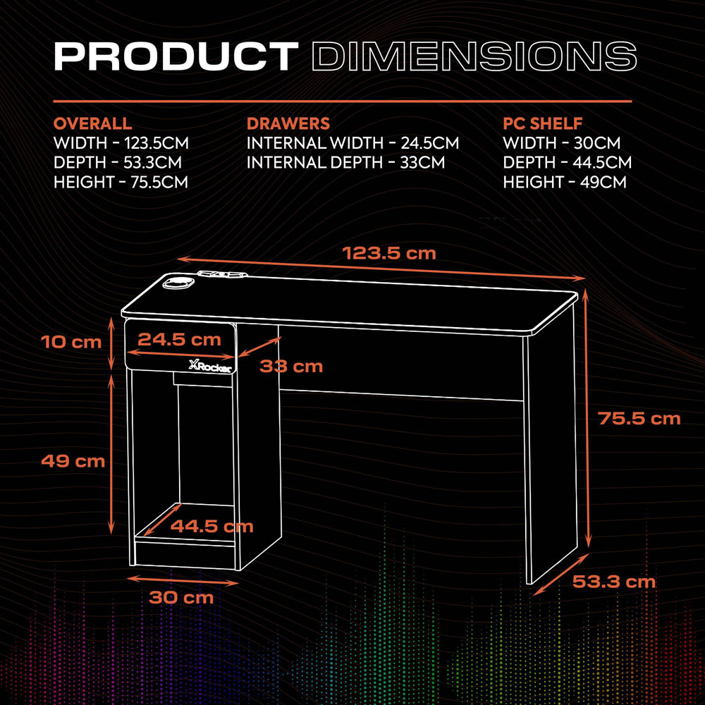 X Rocker Carbon-Tek Single Drawer Single Shelf Gaming Desk with Neo Fibre LED Lights Grey and Blue Image 9